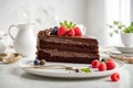 Chocolate cake with fresh berries on a white kitchen countertop, generative AI Royalty Free Stock Photo