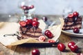 Chocolate cake with fresh cherries Royalty Free Stock Photo