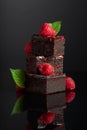Chocolate cake with fresh raspberries on a black background Royalty Free Stock Photo