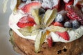 Chocolate cake with fruits decoration Royalty Free Stock Photo