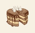 Chocolate Cake Hand Drawn Vector Illustration. Birthday.