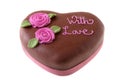 Chocolate Cake heart shape with icing sugar flowers.