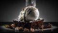 Chocolate cake with ice cream and nuts on a black background. Royalty Free Stock Photo