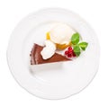 Chocolate cake with ice cream scoop. Royalty Free Stock Photo