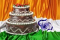 Chocolate cake on the Indian flag background, 3D rendering
