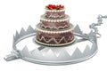 Chocolate Cake inside bear trap. 3D rendering Royalty Free Stock Photo