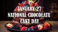 Chocolate cake. January 27. International Day of Chocolate cake with fresh berries on a wooden table Royalty Free Stock Photo