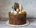 Chocolate cake with merengue and salted caramel Royalty Free Stock Photo