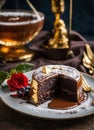 chocolate cake with nuts flower Royalty Free Stock Photo