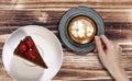 Chocolate cake in plate with late coffee Royalty Free Stock Photo