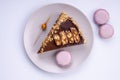 Chocolate cake on a plate on a light background3 Royalty Free Stock Photo