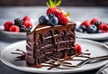 Chocolate Cake with Rich, Fudgy Frosting - Ultra Detailed Hyper-Realistic Food Photography