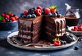 Chocolate Cake with Rich, Fudgy Frosting - Ultra Detailed Hyper-Realistic Food Photography Royalty Free Stock Photo