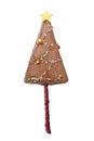 chocolate cake in shape of christmas tree on white background Royalty Free Stock Photo