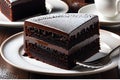 Chocolate cake slice hyper-realistic photo glistening fudge icing visible texture of the sponge Royalty Free Stock Photo