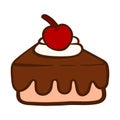 Chocolate Cake Slice with Outline Food Bakery Cartoon Doodle Icon PNG Illustration Royalty Free Stock Photo