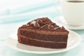 Chocolate cake slice on white plate Royalty Free Stock Photo