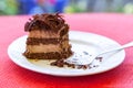 Chocolate cake slice on white plate Royalty Free Stock Photo