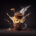 a chocolate cake spilling out of a cup of coffee Royalty Free Stock Photo