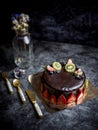 Sweet pastry dessert chocolate cake with strawberry, kiwi and bl Royalty Free Stock Photo
