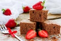 Chocolate cake with strawberry, traditional American cuisine, da