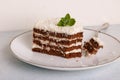 Chocolate cake with white cream and shredded coconut Royalty Free Stock Photo