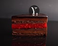 Chocolate cake zacher with raspberry, mousse in the mirror reflection, section Royalty Free Stock Photo
