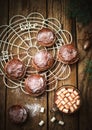 Chocolate cakes bouchee of a cream puff Royalty Free Stock Photo