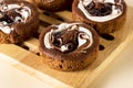 Chocolate Cakes on Wooden Tray Tasty Homemade Chocolate Cake Horizontal