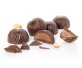 Chocolate candies close-up on a white background. Royalty Free Stock Photo
