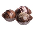 Chocolate candies. Collection of beautiful Belgian truffles in wrapper isolated Royalty Free Stock Photo
