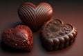 Chocolate candies in the form of hearts with a pattern.