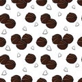 Chocolate candies with hearts seamless pattern on white background. Hand drawn sweet food desserts. Vector confectionery treats