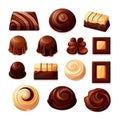 Chocolate candies icons set. Collection of chocolate candies isolated on white background Royalty Free Stock Photo
