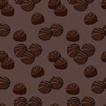 Chocolate candies seamless pattern on brown background. Hand drawn sweet food desserts. Vector confectionery treats Royalty Free Stock Photo