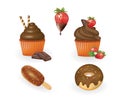 Chocolate candies set cupcakes, donuts and ice cream Royalty Free Stock Photo