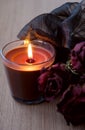 Chocolate Candle and Dry Roses Royalty Free Stock Photo