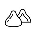 Chocolate candy with filling. Whole and half cocoa dessert. Line art icon of truffle. Black illustration of cone shaped sweets