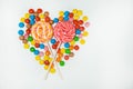 Chocolate Candy Lollipop White Background Lay Flat Minimal Heart