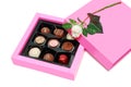 Chocolate candy in pink box Royalty Free Stock Photo