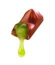 Chocolate candy with pistachio liquid filling. Vector Royalty Free Stock Photo