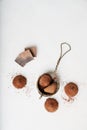 Chocolate candy truffles. Tasty confectionery collection.