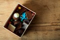 Chocolate candy on wood desk Royalty Free Stock Photo