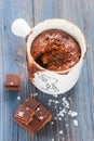 Chocolate caramel cake in a mug Royalty Free Stock Photo
