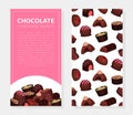 Chocolate card template. Tasty sweet dessert advertising, label, tag, flyer design vector illustration Royalty Free Stock Photo