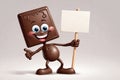 Chocolate cartoon character holding a blank signboard