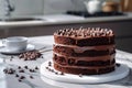 Chocolate cascade over velvet cake, set in a minimalist, elegant kitchen environment Royalty Free Stock Photo