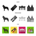 Chocolate, cathedral and other symbols of the country.Belgium set collection icons in black, flat, monochrome style