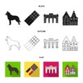 Chocolate, cathedral and other symbols of the country.Belgium set collection icons in black,flat,outline style vector