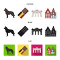 Chocolate, cathedral and other symbols of the country.Belgium set collection icons in cartoon,black,flat style vector